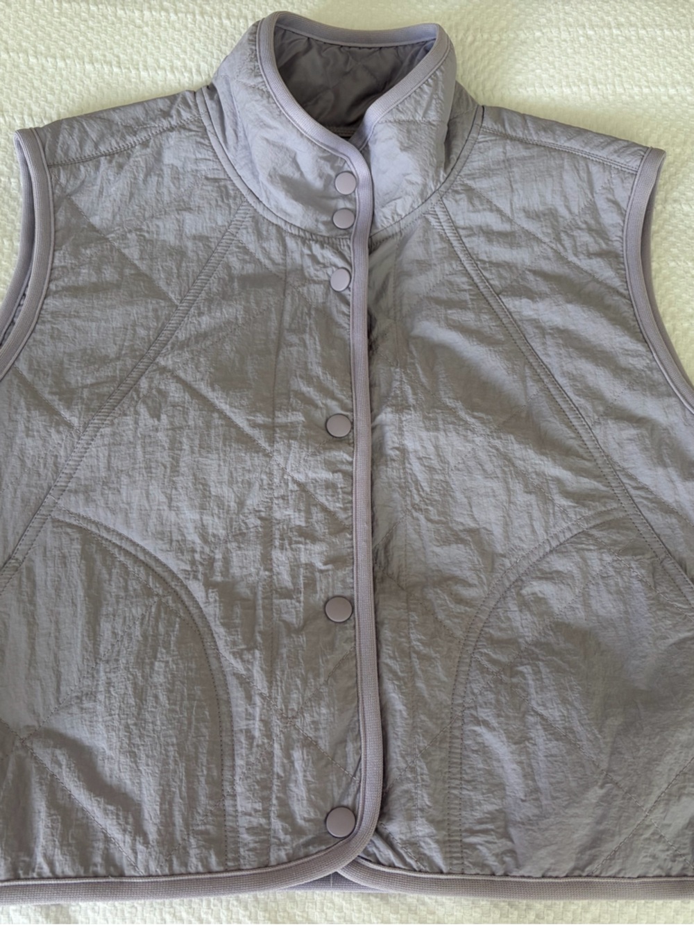 Quilted Snap-Front Vest in Soft Lavender